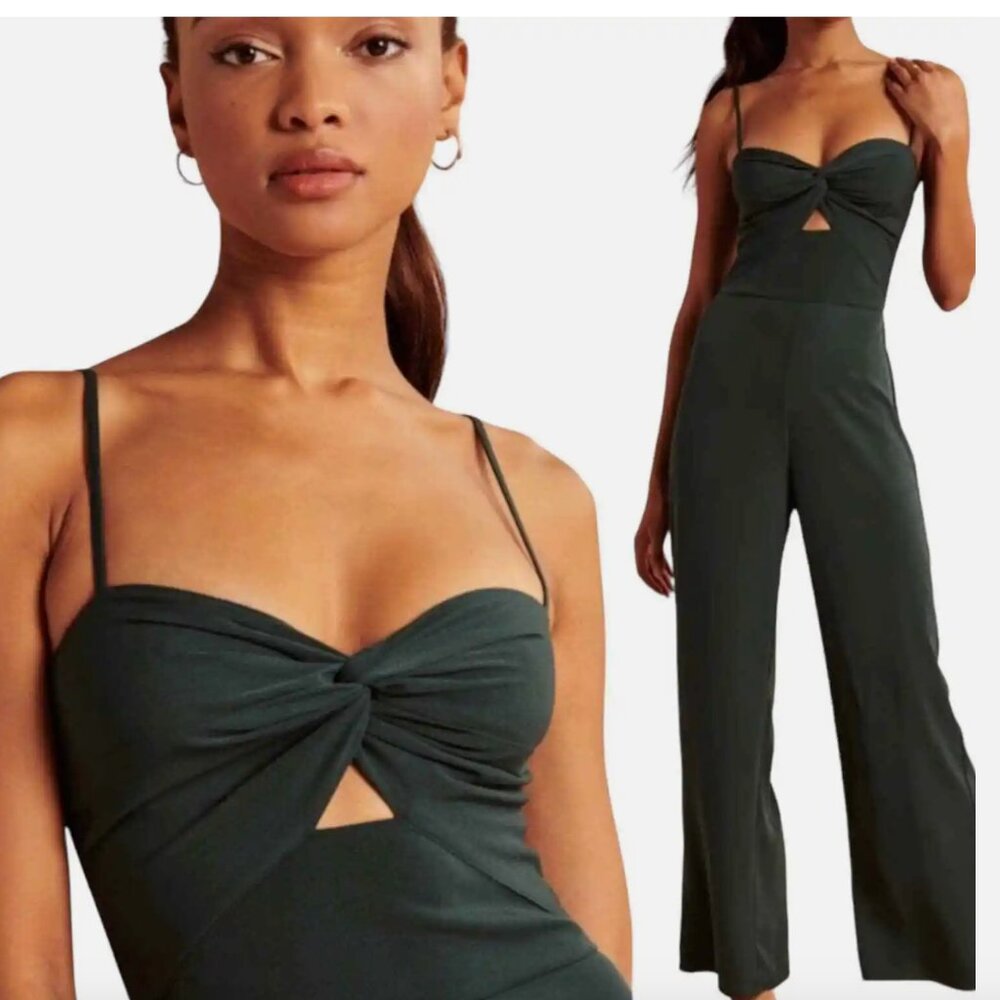 Abercrombie Twist-Front Cutout Jumpsuit - Medium/Tall - Dark Green